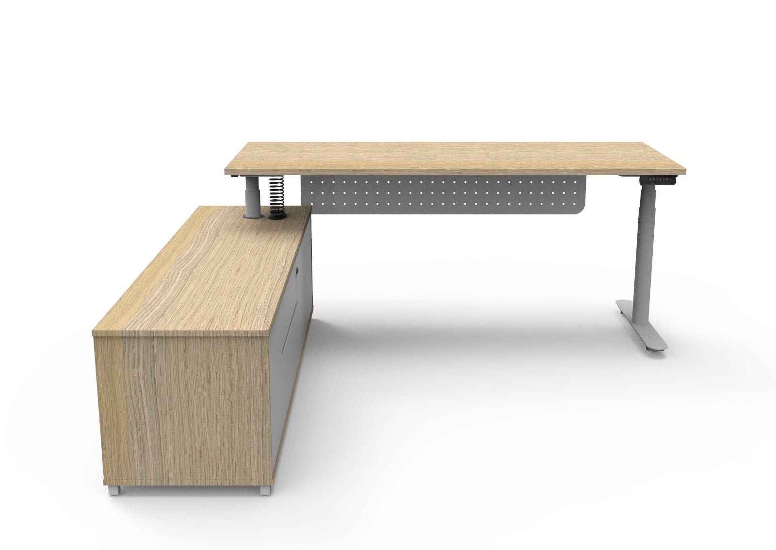 Halo+ Executive Desk & Cabinet Workstation Left Hand + Modesty Panel 2020 x 1936mm Natural Oak + White | Office Furniture Designs