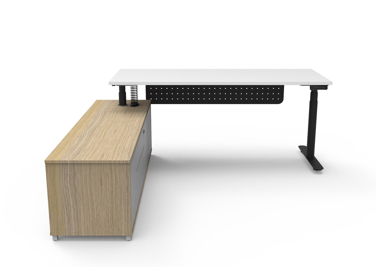 Halo+ Executive Desk & Cabinet Workstation Left Hand + Modesty Panel 2020 x 1936mm Natural White + Black | Office Furniture Designs