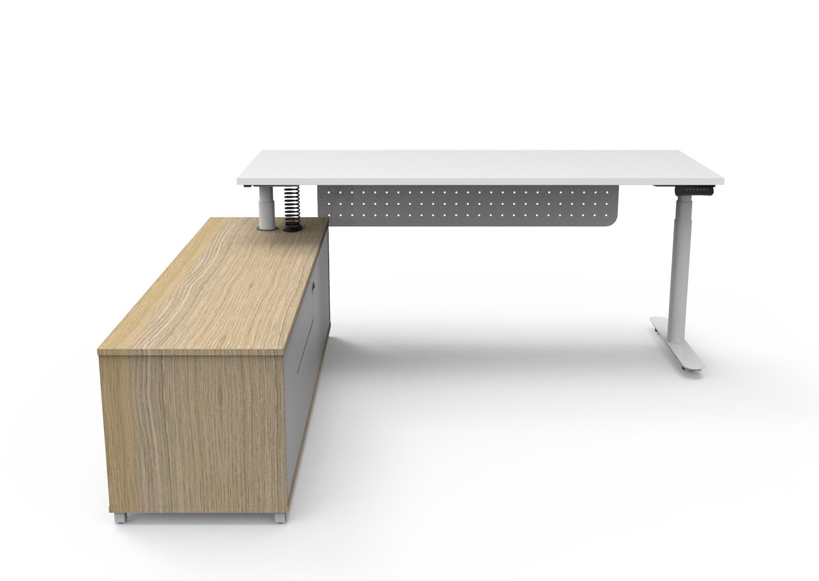Halo+ Executive Desk & Cabinet Workstation Left Hand + Modesty Panel 2020 x 1936mm Natural White + White | Office Furniture Designs