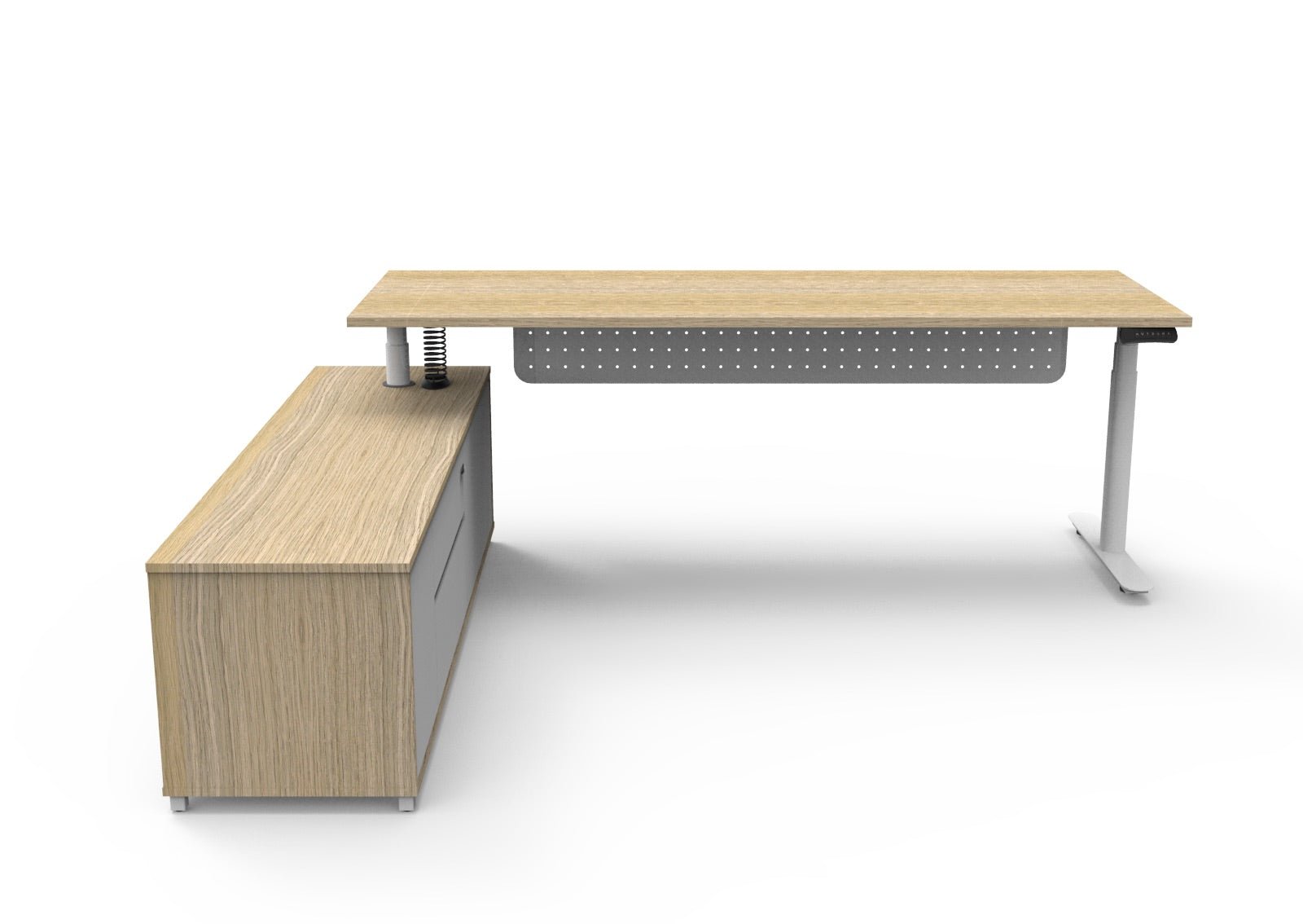 Halo+ Executive Desk & Cabinet Workstation Left Hand + Modesty Panel 2270 x 1936mm Natural Oak + White | Office Furniture Designs