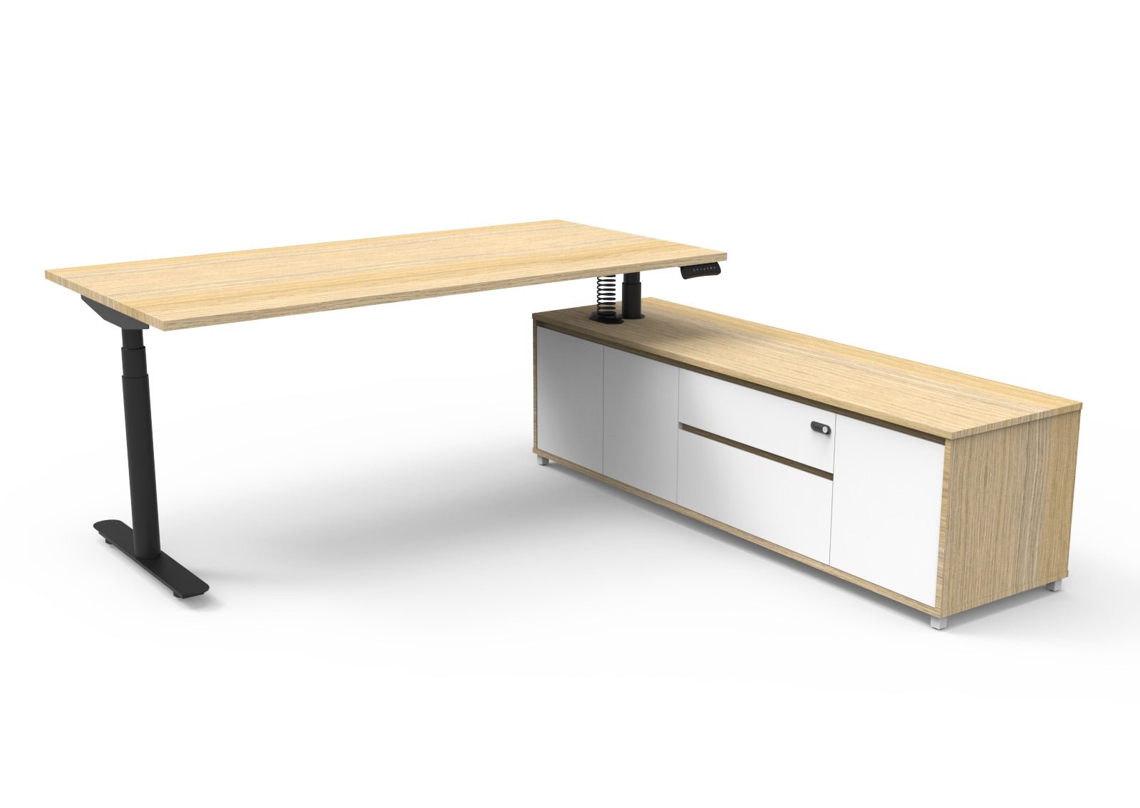 Halo+ Executive Desk & Cabinet Workstation Right Hand 2020 x 1936mm Natural Oak + Black | Office Furniture Designs