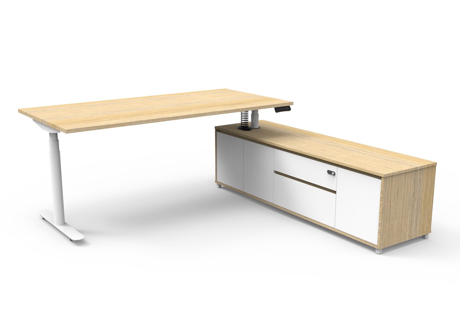 Halo+ Executive Desk & Cabinet Workstation Right Hand 2020 x 1936mm Natural Oak + White | Office Furniture Designs