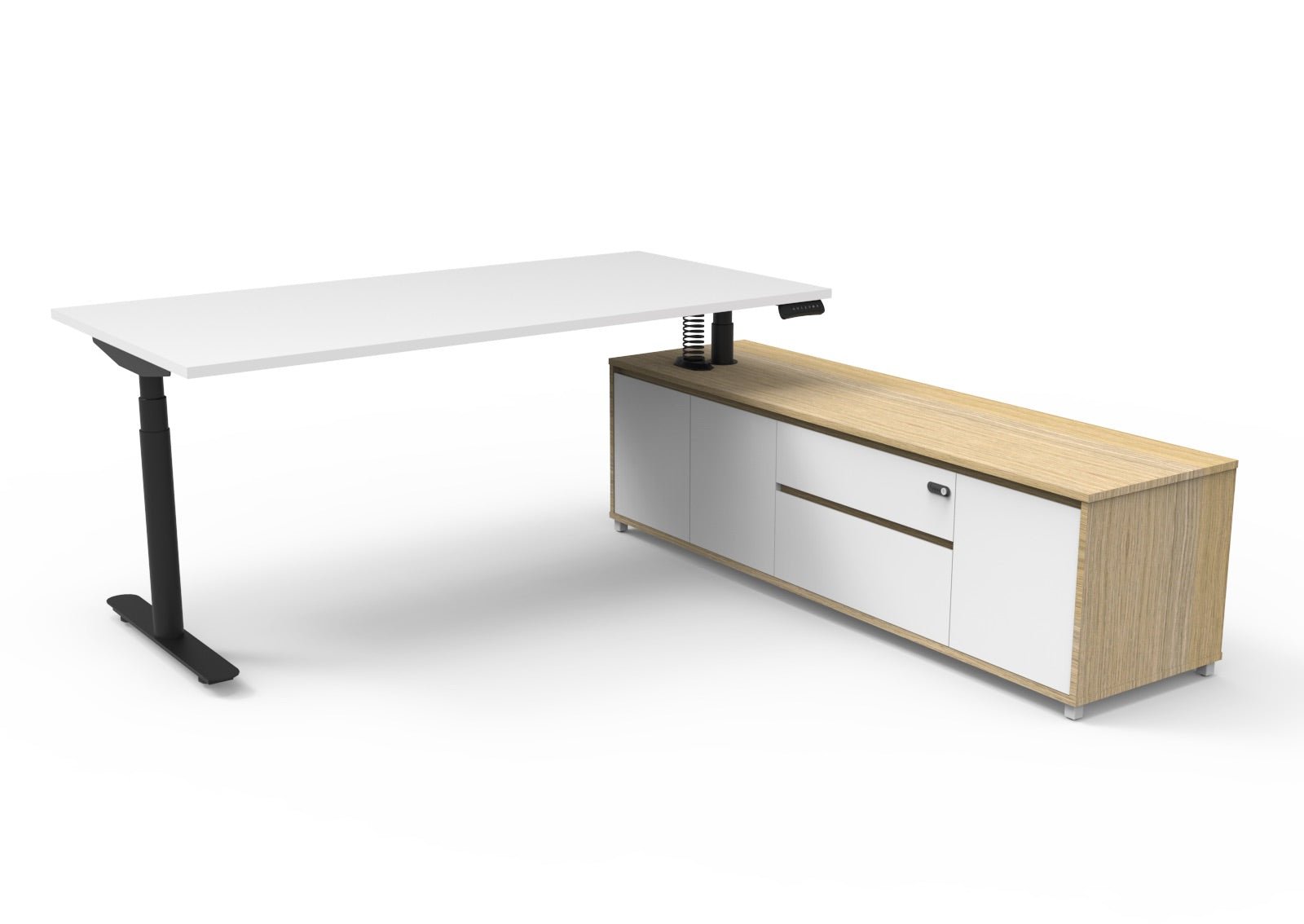 Halo+ Executive Desk & Cabinet Workstation Right Hand 2020 x 1936mm Natural White + Black | Office Furniture Designs