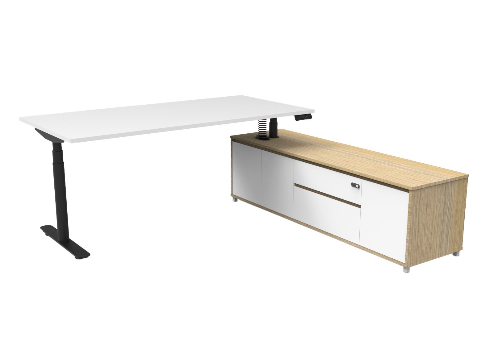 Halo+ Executive Desk & Cabinet Workstation Right Hand 2020 x 2011mm Natural White + Black | Office Furniture Designs