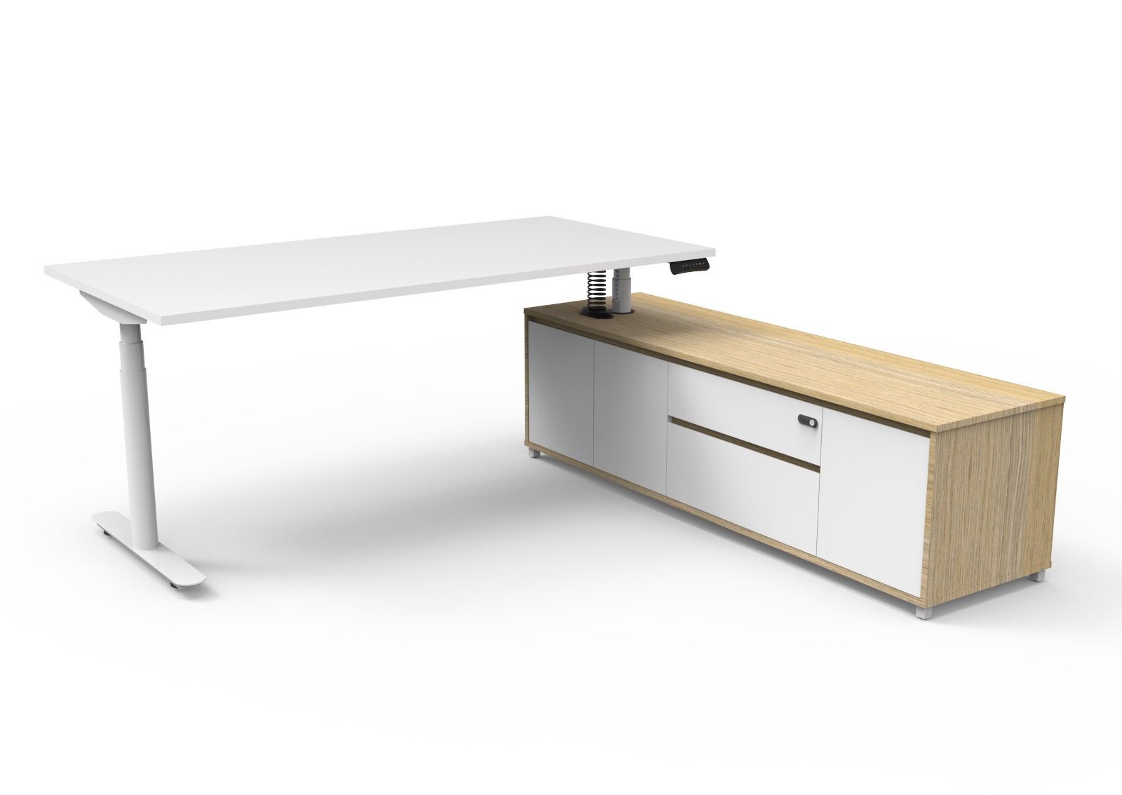 Halo+ Executive Desk & Cabinet Workstation Right Hand 2020 x 2011mm Natural White + White | Office Furniture Designs