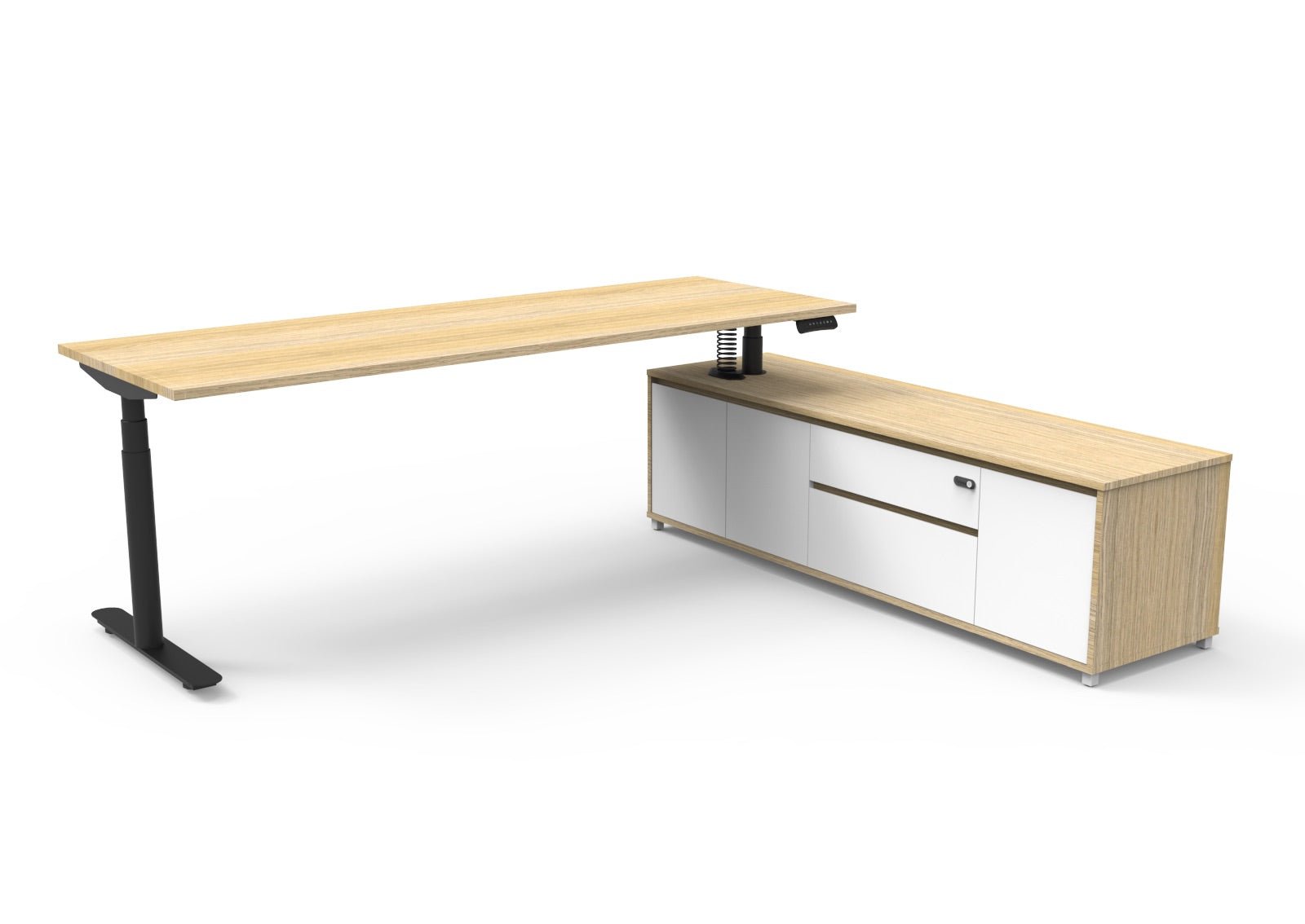 Halo+ Executive Desk & Cabinet Workstation Right Hand 2270 x 1936mm Natural Oak + Black | Office Furniture Designs