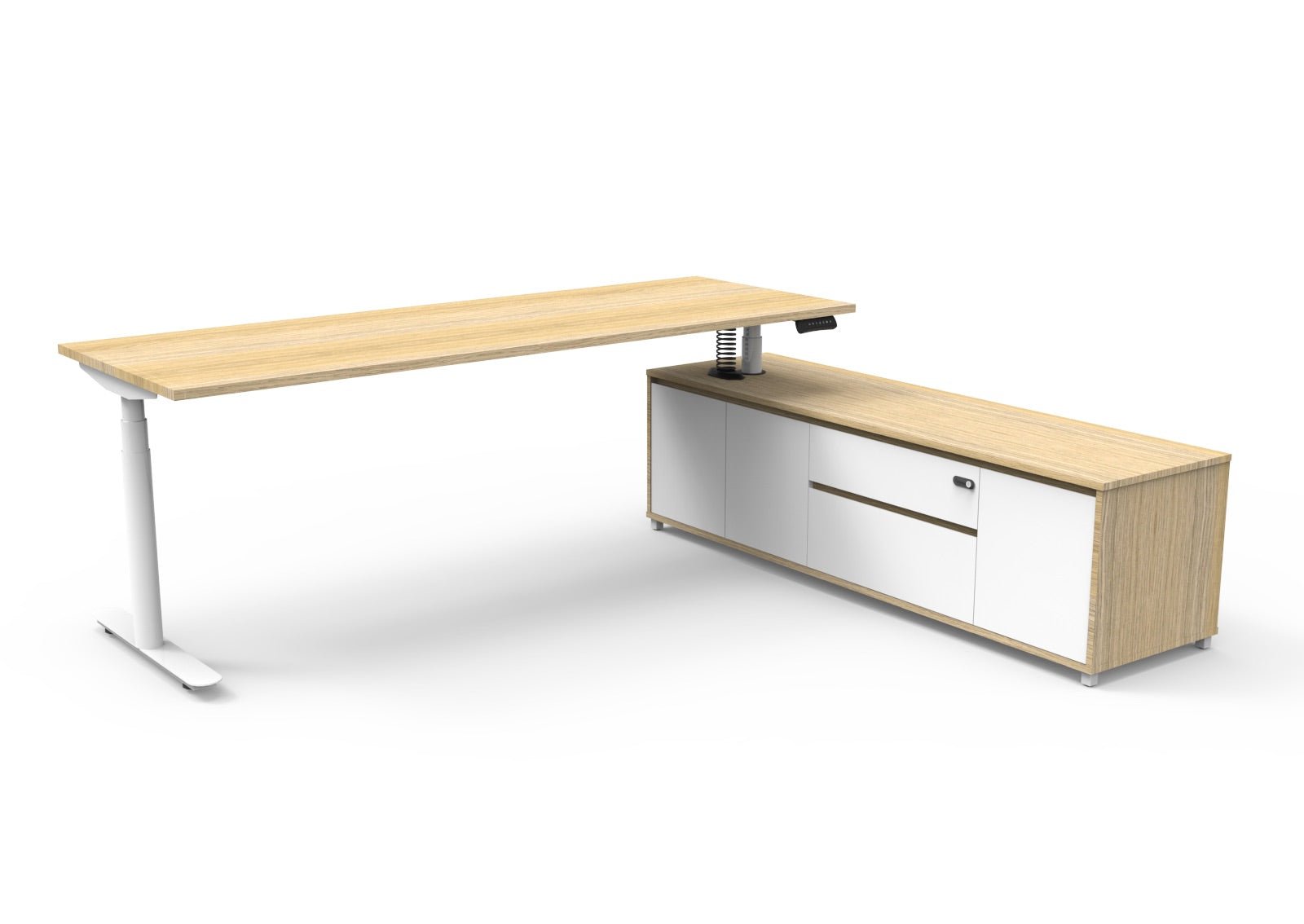 Halo+ Executive Desk & Cabinet Workstation Right Hand 2270 x 1936mm Natural Oak + White | Office Furniture Designs