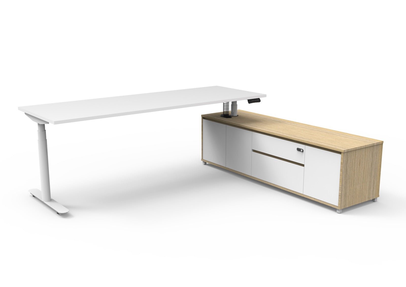 Halo+ Executive Desk & Cabinet Workstation Right Hand 2270 x 1936mm Natural White + White | Office Furniture Designs