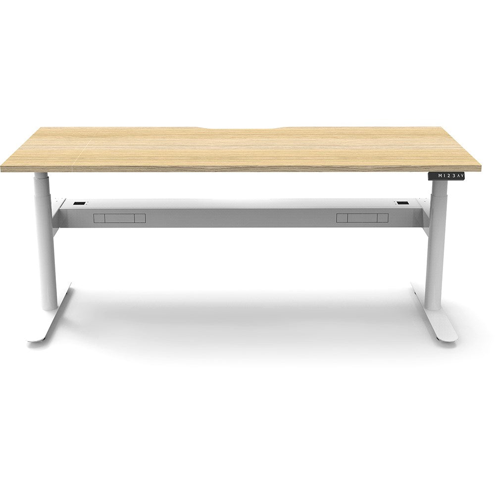Halo+ Single Sided Workstation + Cable Tray 1500W x 750D x 1270H White & Oak | Office Furniture Designs