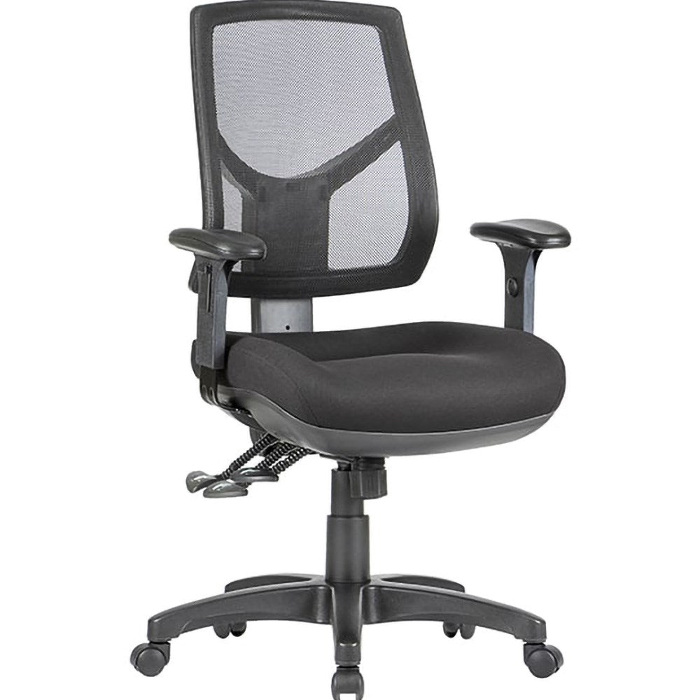 Hino High Back Task Chair 3 Lever Mesh Back Black Fabric With Arms Black | Office Furniture Designs