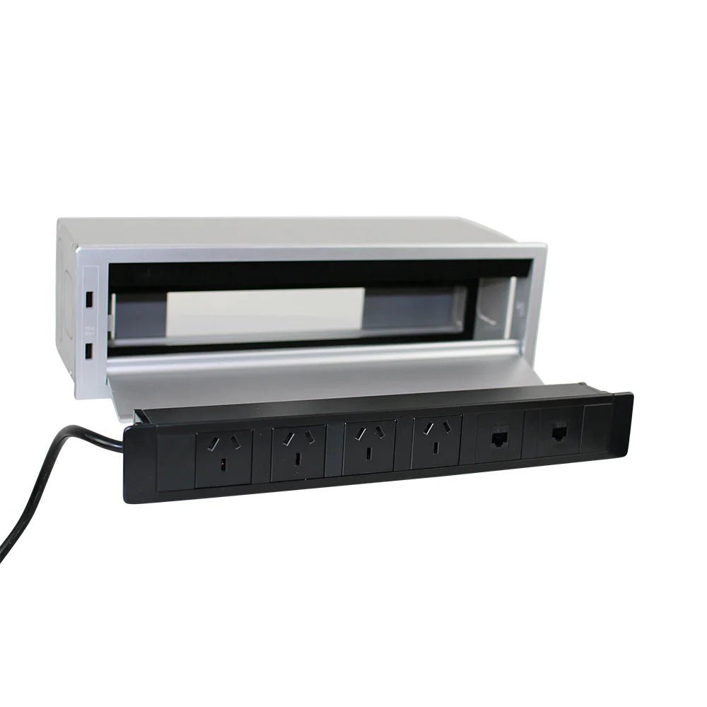In Desk Power Box 4 GPO 2 USB 2 Data Silver Silver | Office Furniture Designs
