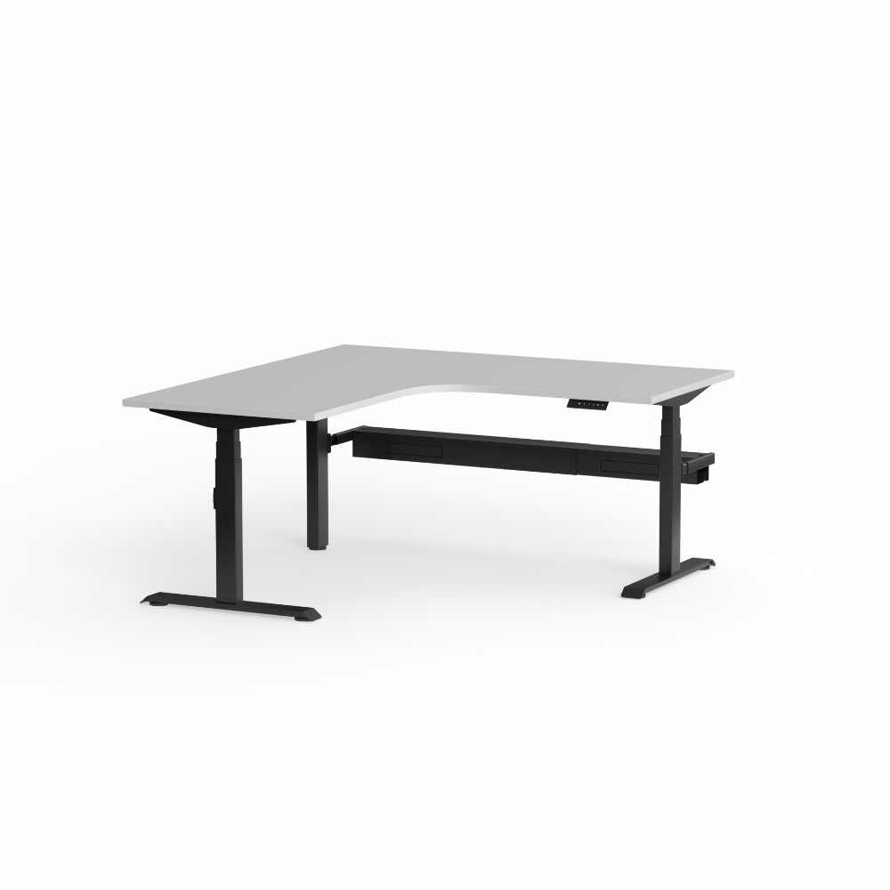 Klass Electric Height Adjustable Workstation 1800/1800W x 750D x 620 - 1270mmH 90Deg Workstation RHR Black & White - Office Furniture Designs