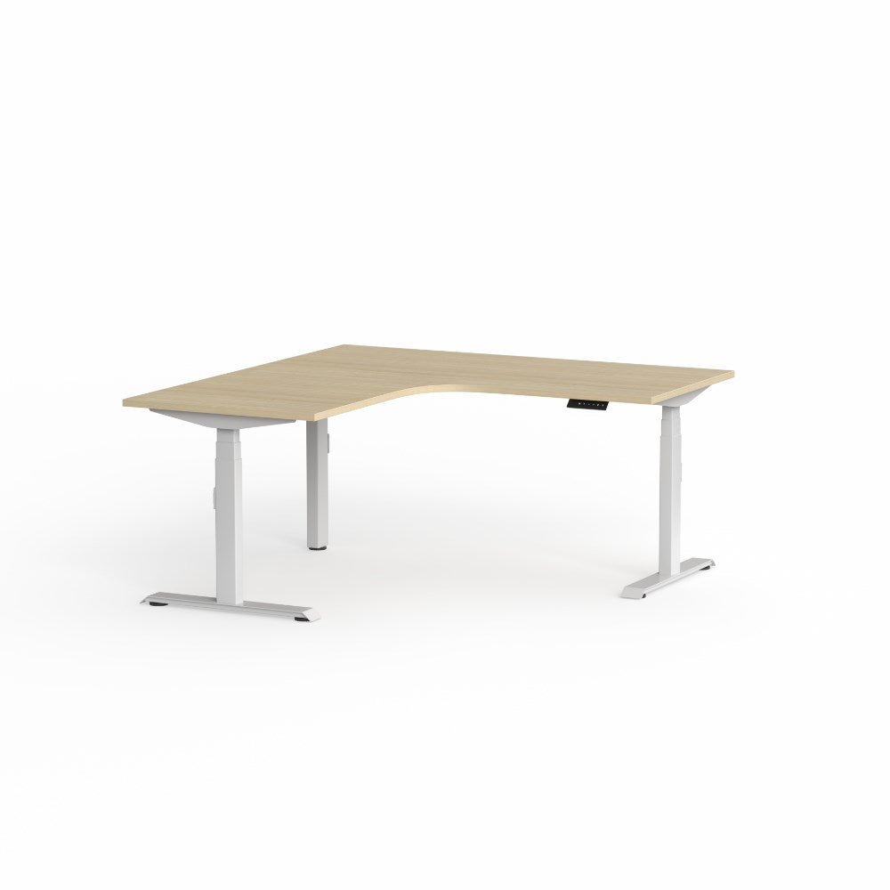 Klass Electric Height Adjustable Workstation 1800/1800W x 750D x 620 - 1270mmH 90Deg Workstation RHR White & Oak - Office Furniture Designs