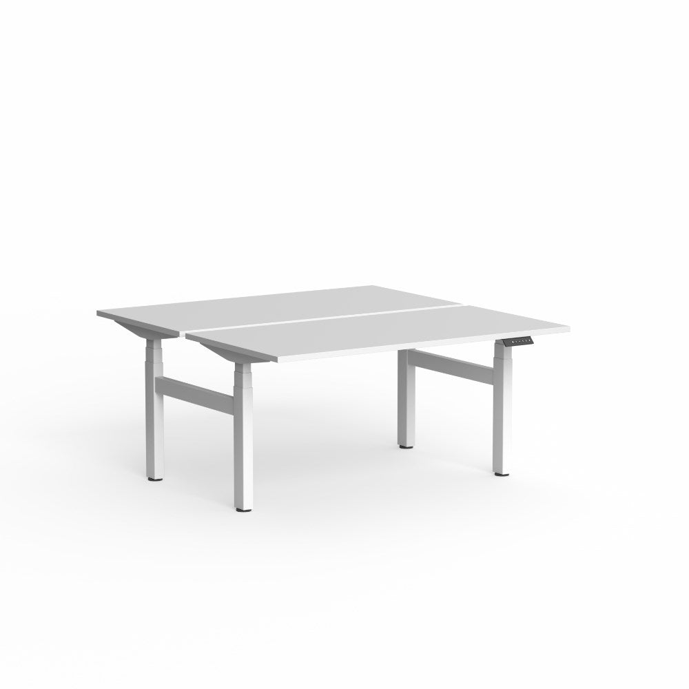 Klass Electric Height Adjustable Workstation 1800W x 1500D x 620 - 1270mmH Electric Height Adjust Double Sided Desk White - Office Furniture Designs