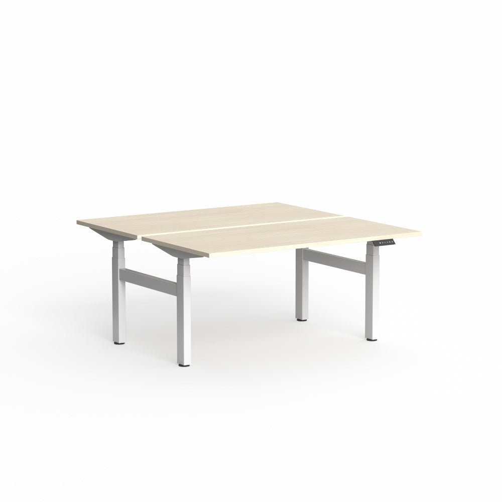 Klass Electric Height Adjustable Workstation 1800W x 1500D x 620 - 1270mmH Electric Height Adjust Double Sided Desk White Maple - Office Furniture Designs