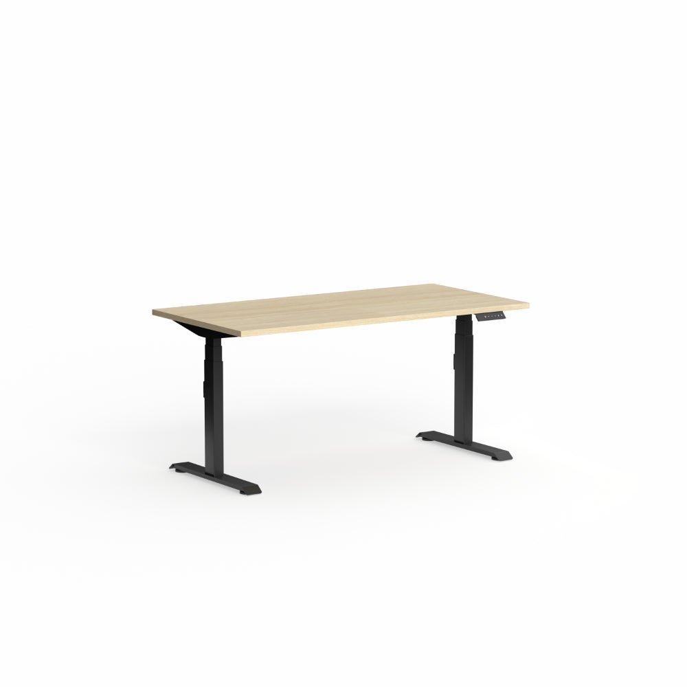 Klass Electric Single Sided Desk 1200 x 750 with Scallop New Oak Matte top / Black frame No | Office Furniture Designs