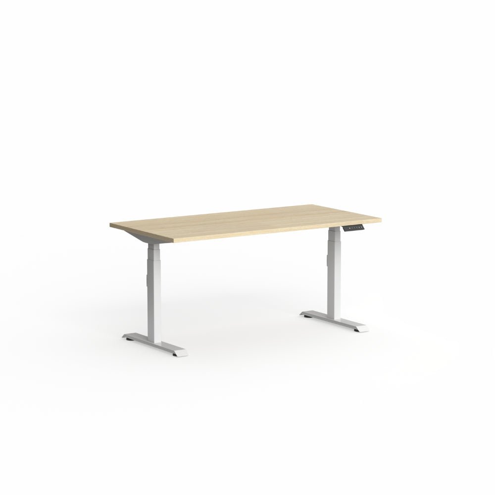 Klass Electric Single Sided Desk 1200 x 750 with Scallop New Oak Matte top / White frame No | Office Furniture Designs