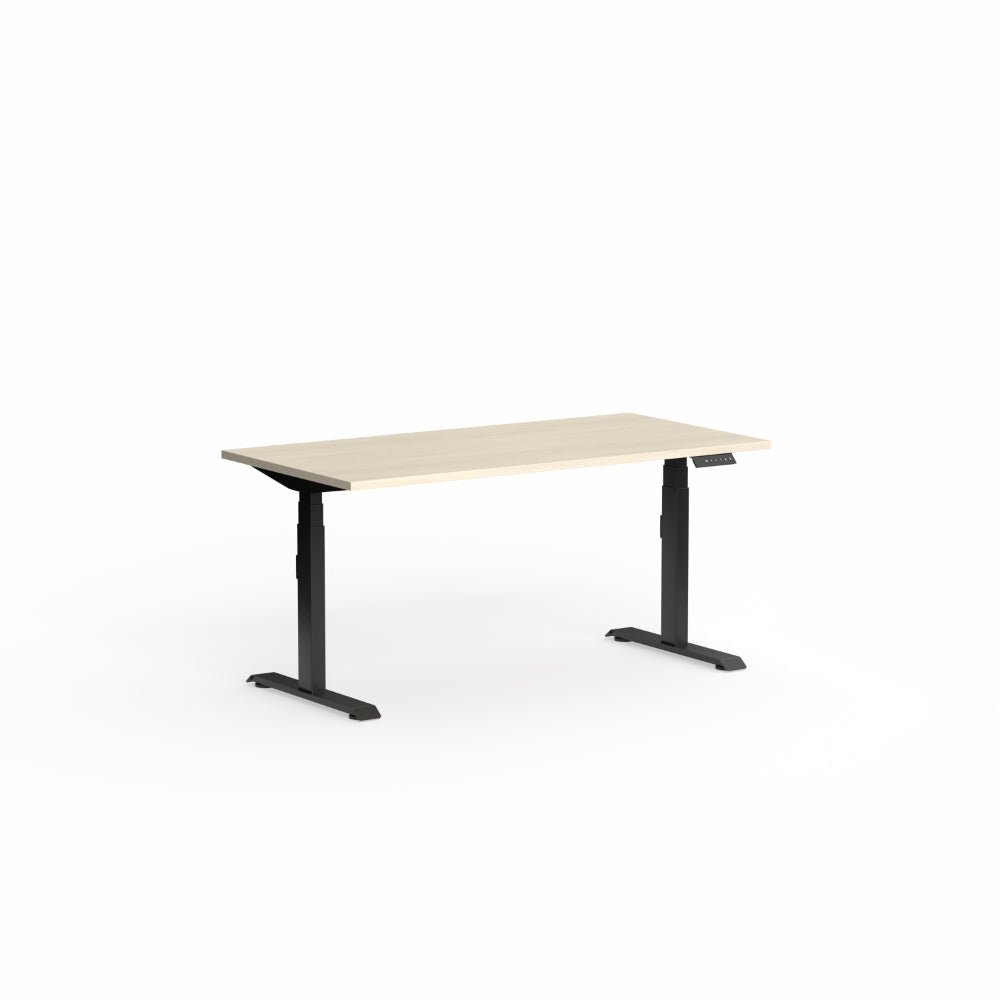 Klass Electric Single Sided Desk 1200 x 750 with Scallop Nordic Maple top / Black frame No | Office Furniture Designs