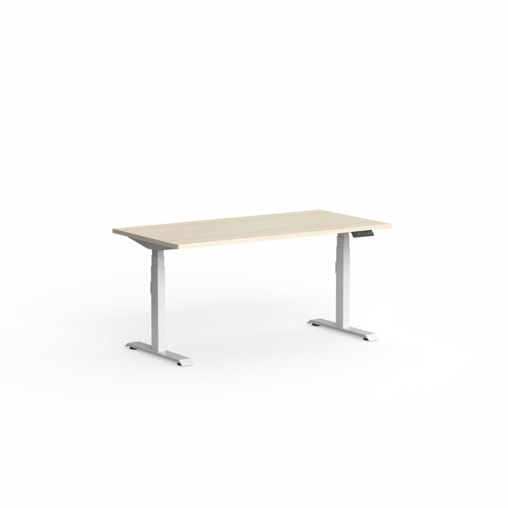 Klass Electric Single Sided Desk 1200 x 750 with Scallop Nordic Maple top / White frame No | Office Furniture Designs