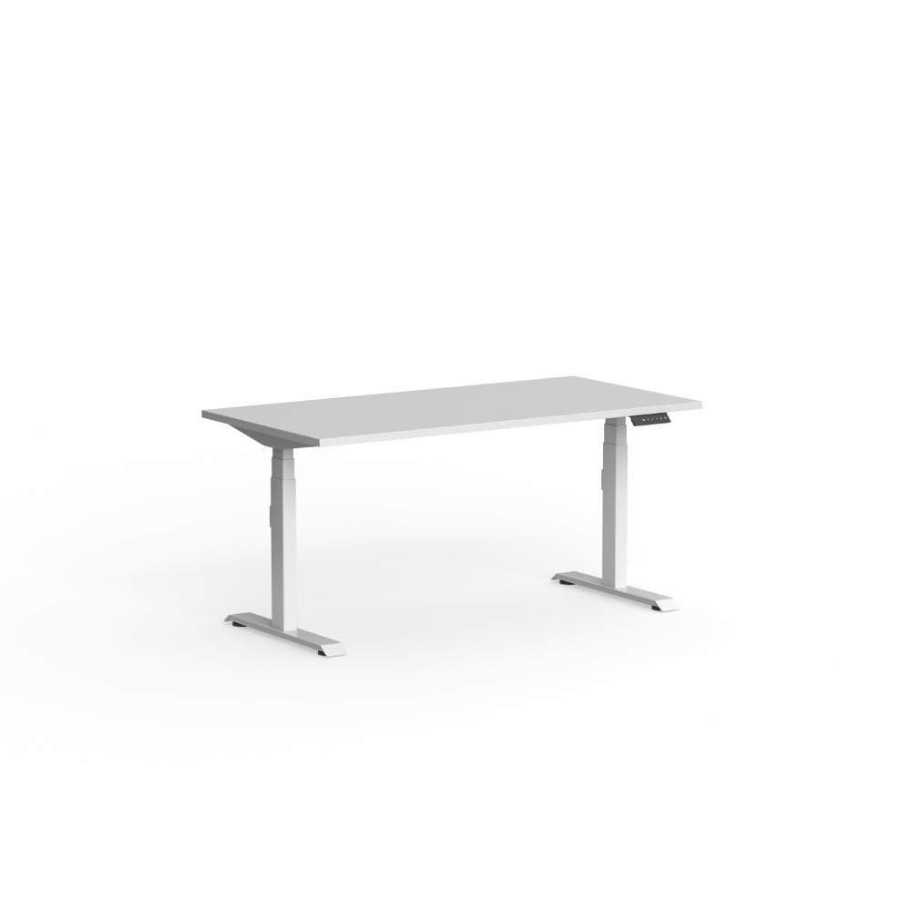 Klass Electric Single Sided Desk 1200 x 750 with Scallop Studio White top / White frame No | Office Furniture Designs