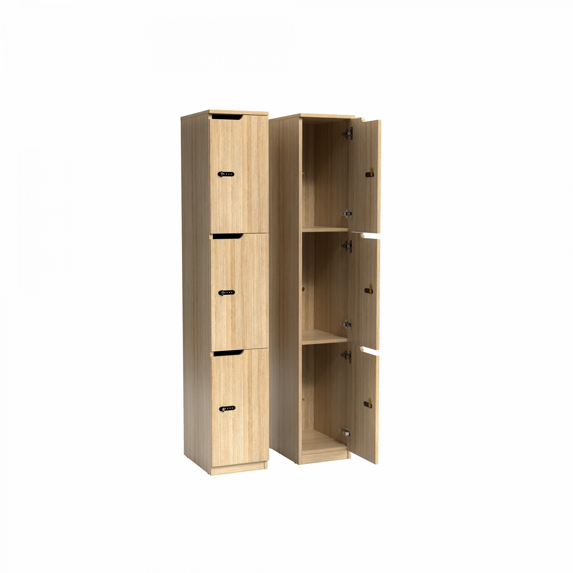 Knox Locker Range – Secure, Keyless Storage for Modern Spaces 305 x 455 x 1805mm 3 Door Oak | Office Furniture Designs