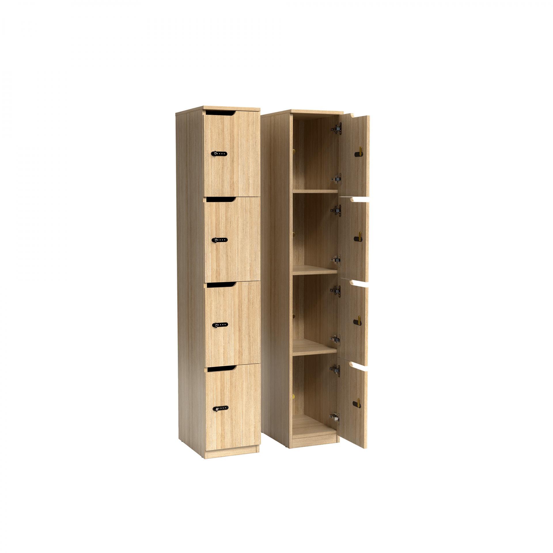 Knox Locker Range – Secure, Keyless Storage for Modern Spaces 305 x 455 x 1805mm 4 Door Oak | Office Furniture Designs
