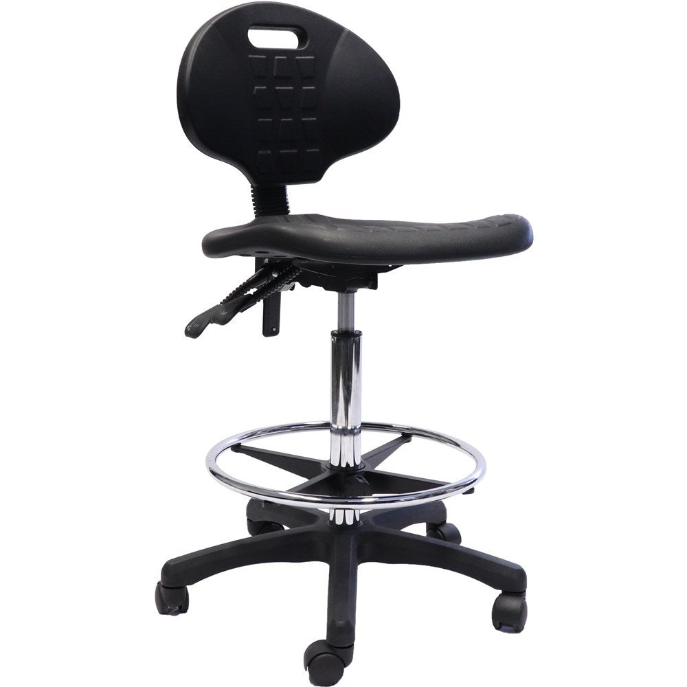 Laboratory Moulded Polyurethane Height Adjustable Black Drafting Stool Black | Office Furniture Designs
