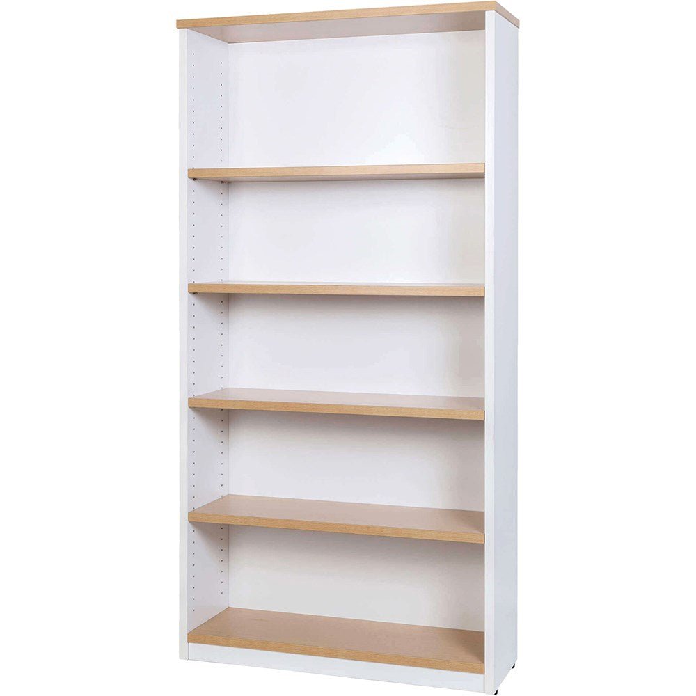 Logan Bookcase 900W x 315D x 1800H 4 Shelves White & Oak | Office Furniture Designs