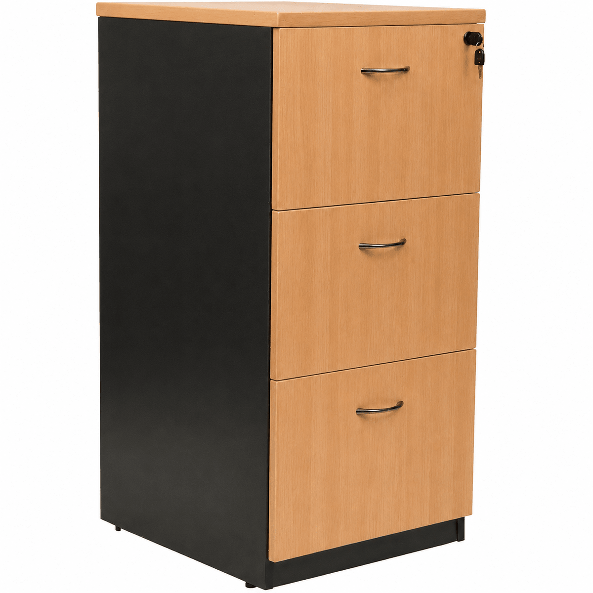 Logan Filing Cabinet 3 Drawer Beech & Ironstone | Office Furniture Designs