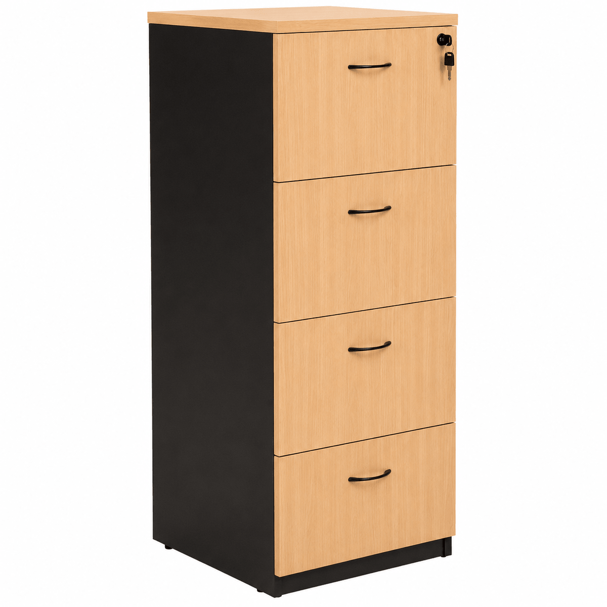 Logan Filing Cabinet 4 Drawer Beech & Ironstone | Office Furniture Designs