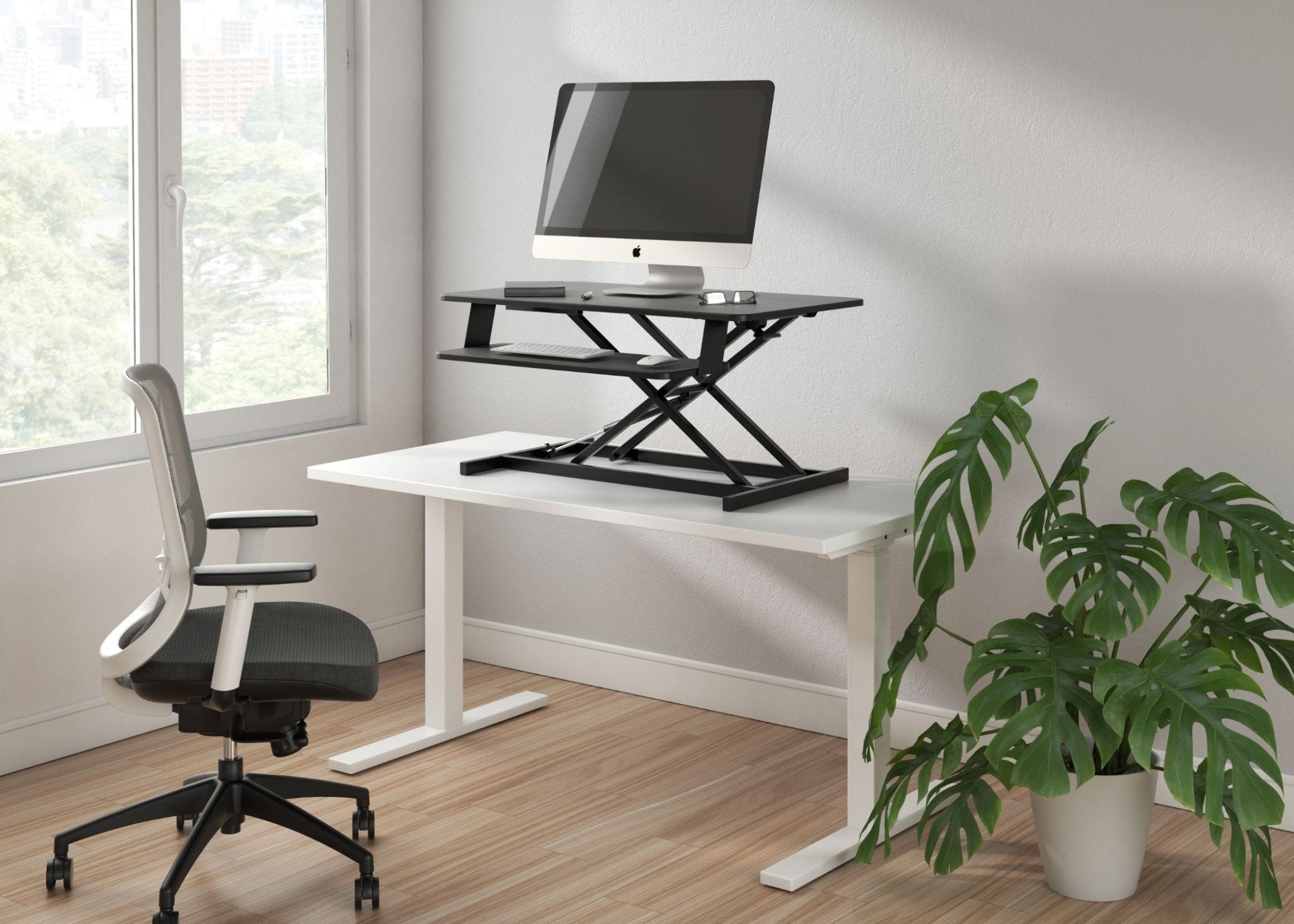 MaxiShiftE Electric SitStand Desk Riser 900W x 530D x 160 - 595mmH Black 900W x 530D x 160 - 595H Black | Office Furniture Designs