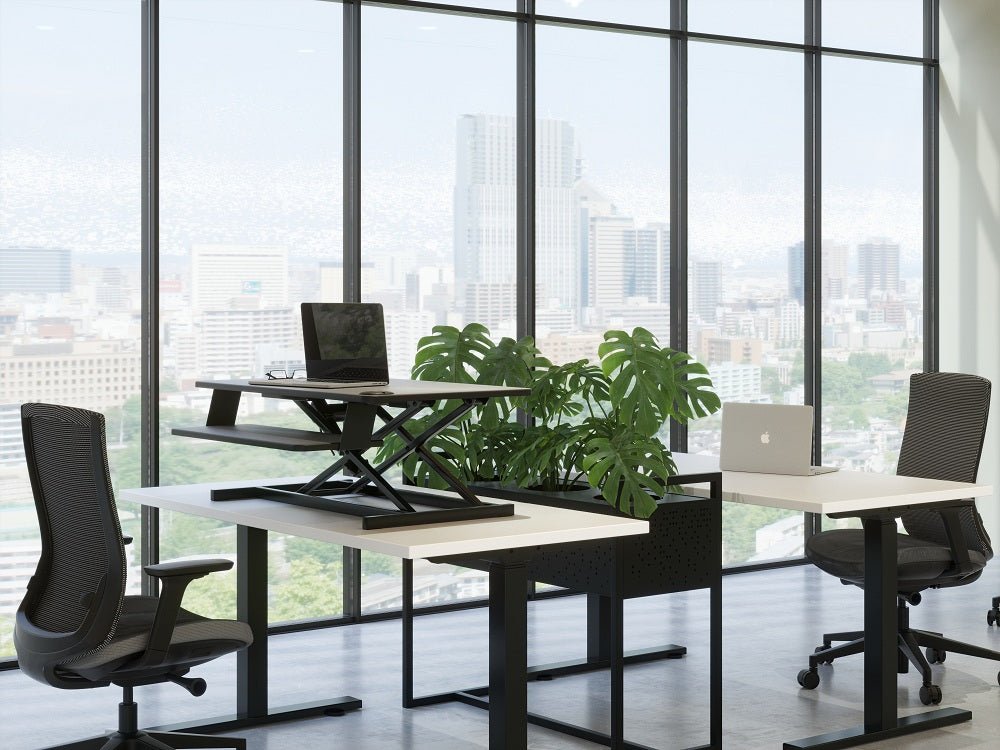 MaxiShiftE Electric SitStand Desk Riser 900W x 530D x 160 - 595mmH Black 900W x 530D x 160 - 595H Black | Office Furniture Designs