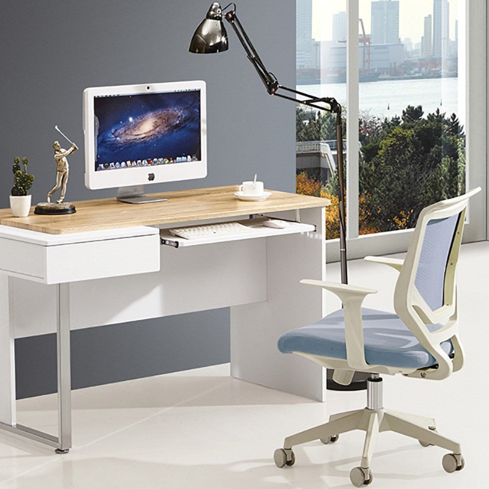 Minneapolis Computer Desk 1300W x 700D x 755mmH Oak Top White Frame 1300W x 700D x 755H White & Oak | Office Furniture Designs
