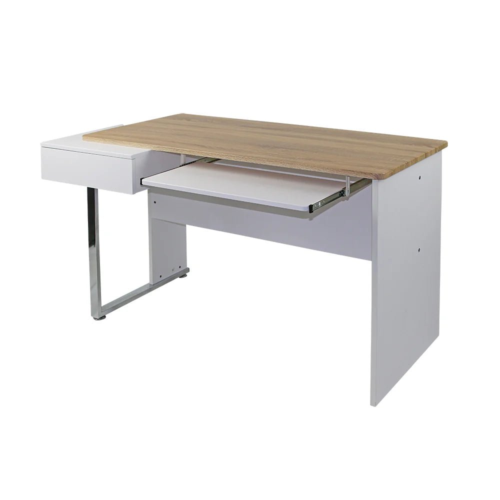 Minneapolis Computer Desk 1300W x 700D x 755mmH Oak Top White Frame 1300W x 700D x 755H White & Oak | Office Furniture Designs