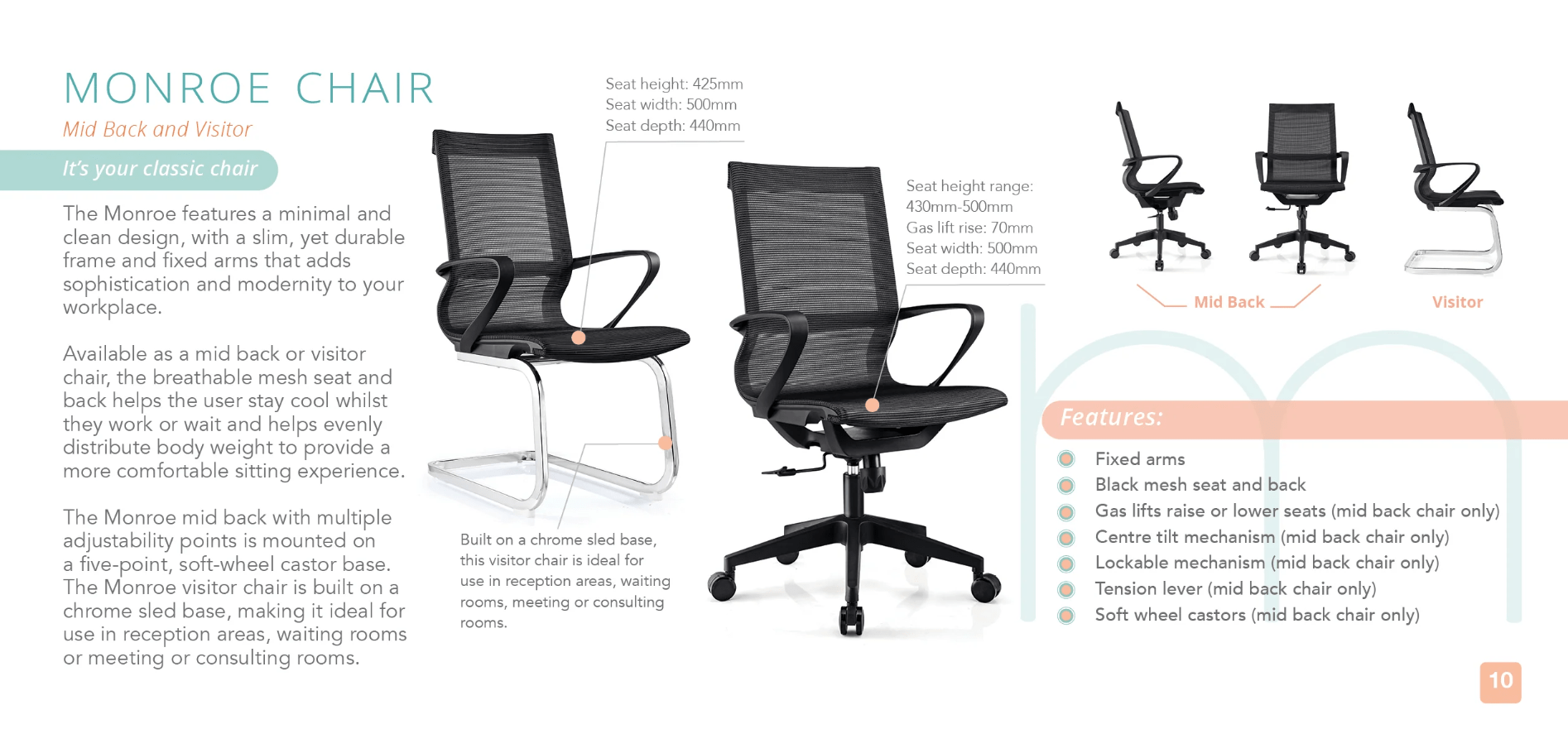 Monroe Mid Back Chair Mesh And Back With Arms Black Black | Office Furniture Designs