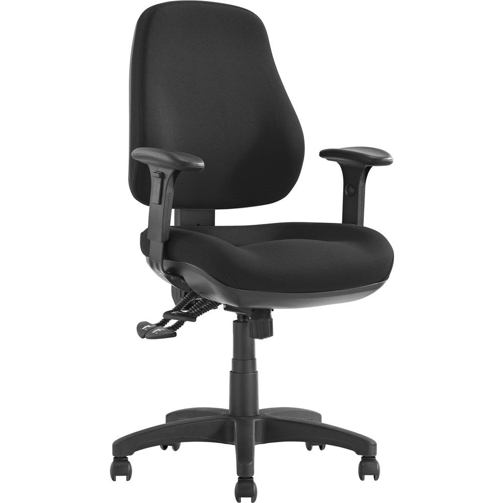Newton High Back Task Chair 3 Lever With Arms Black Fabric Black | Office Furniture Designs