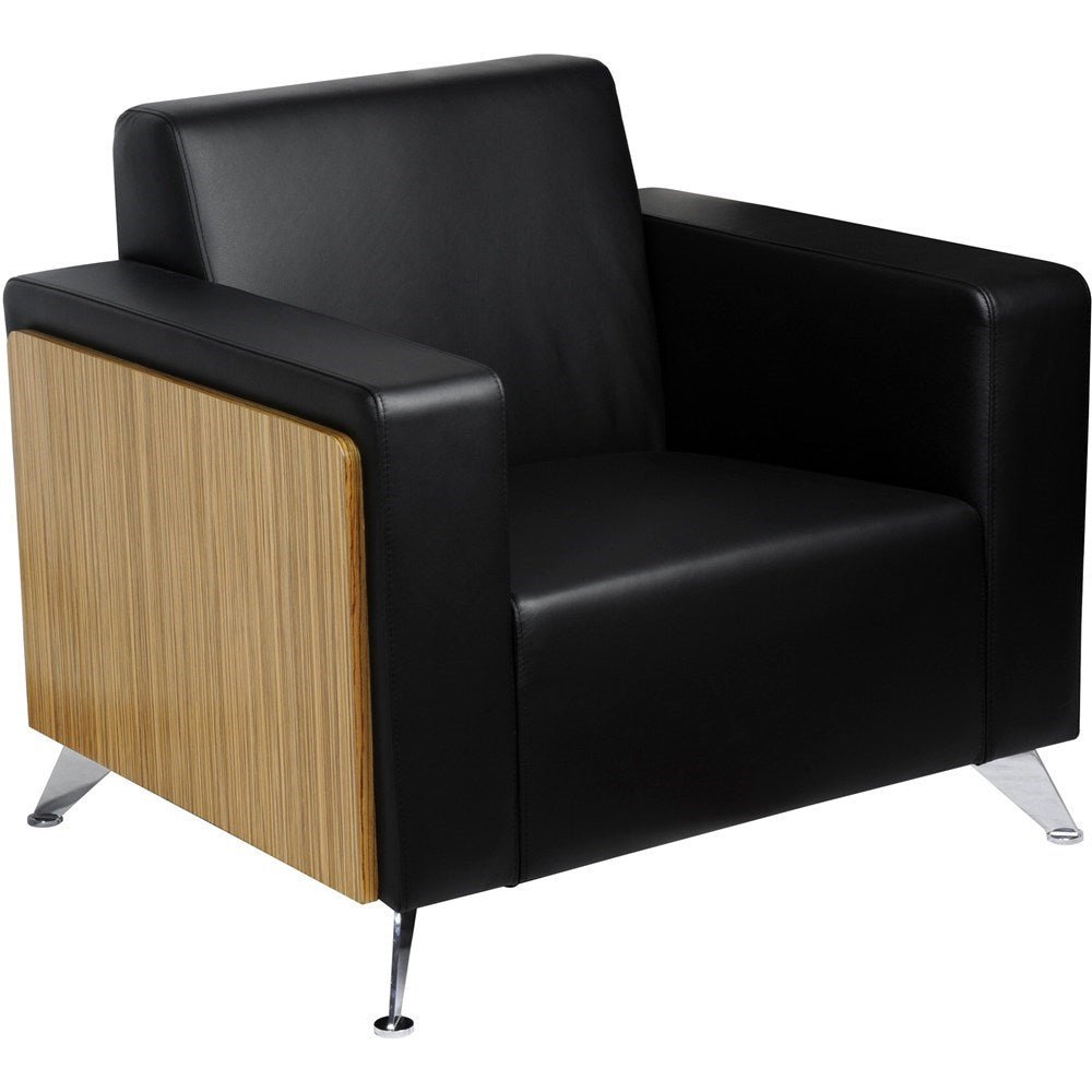 Novara Lounge Zebrano Sides And Black Leather 920W x 820D x 815H Single Seater Black | Office Furniture Designs