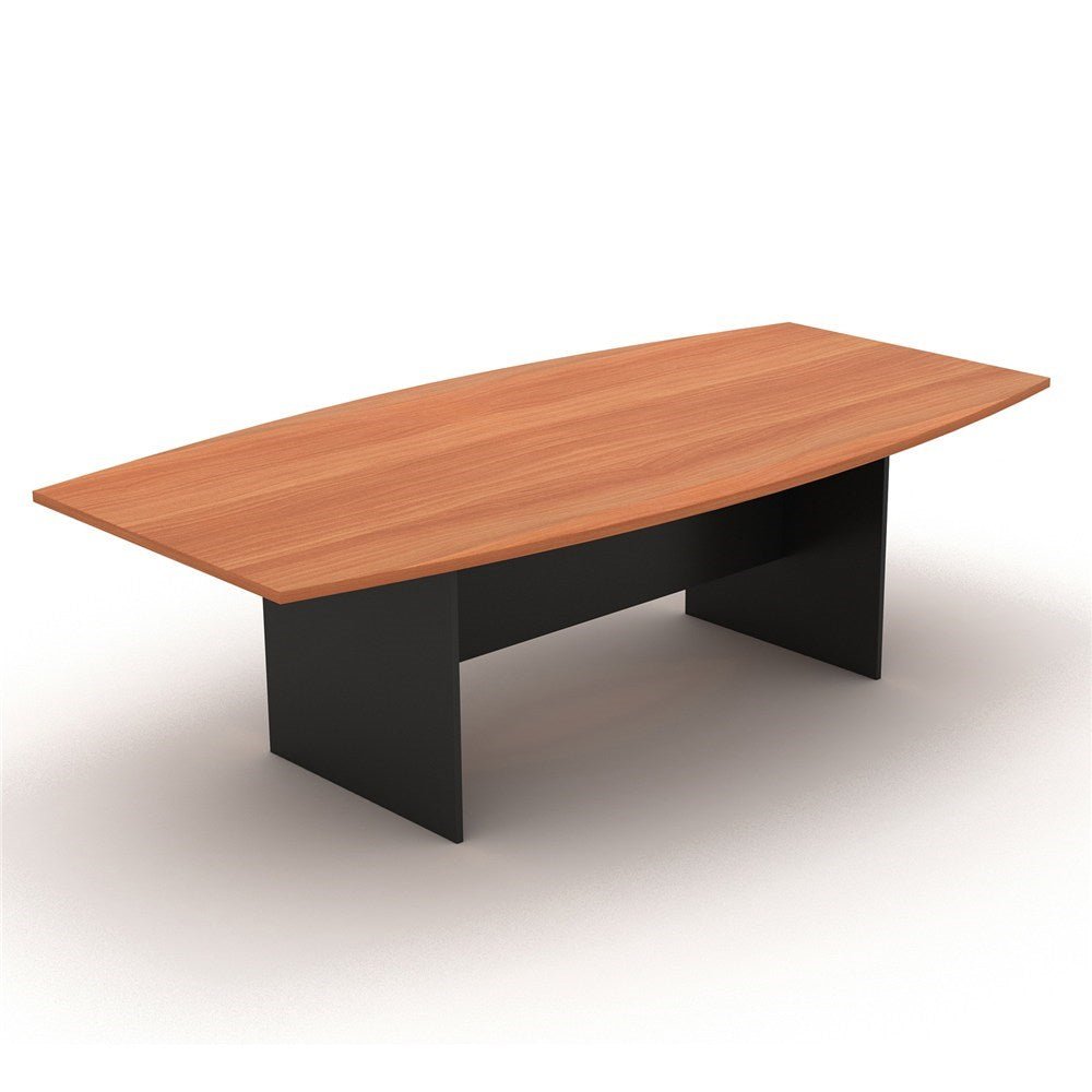 OM Boat Shape Boardroom Table 2400W x 1200D x 720H Complete Unit Cherry & Charcoal | Office Furniture Designs