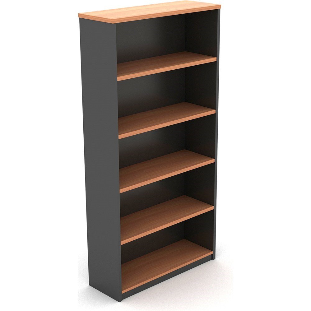 OM Bookcase 900W x 320D x 1800H 4 Shelf Cherry & Charcoal | Office Furniture Designs