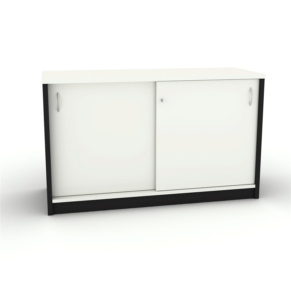 OM Credenza Lockable Sliding Doors 1200W x 450D x 720H White & Charcoal | Office Furniture Designs