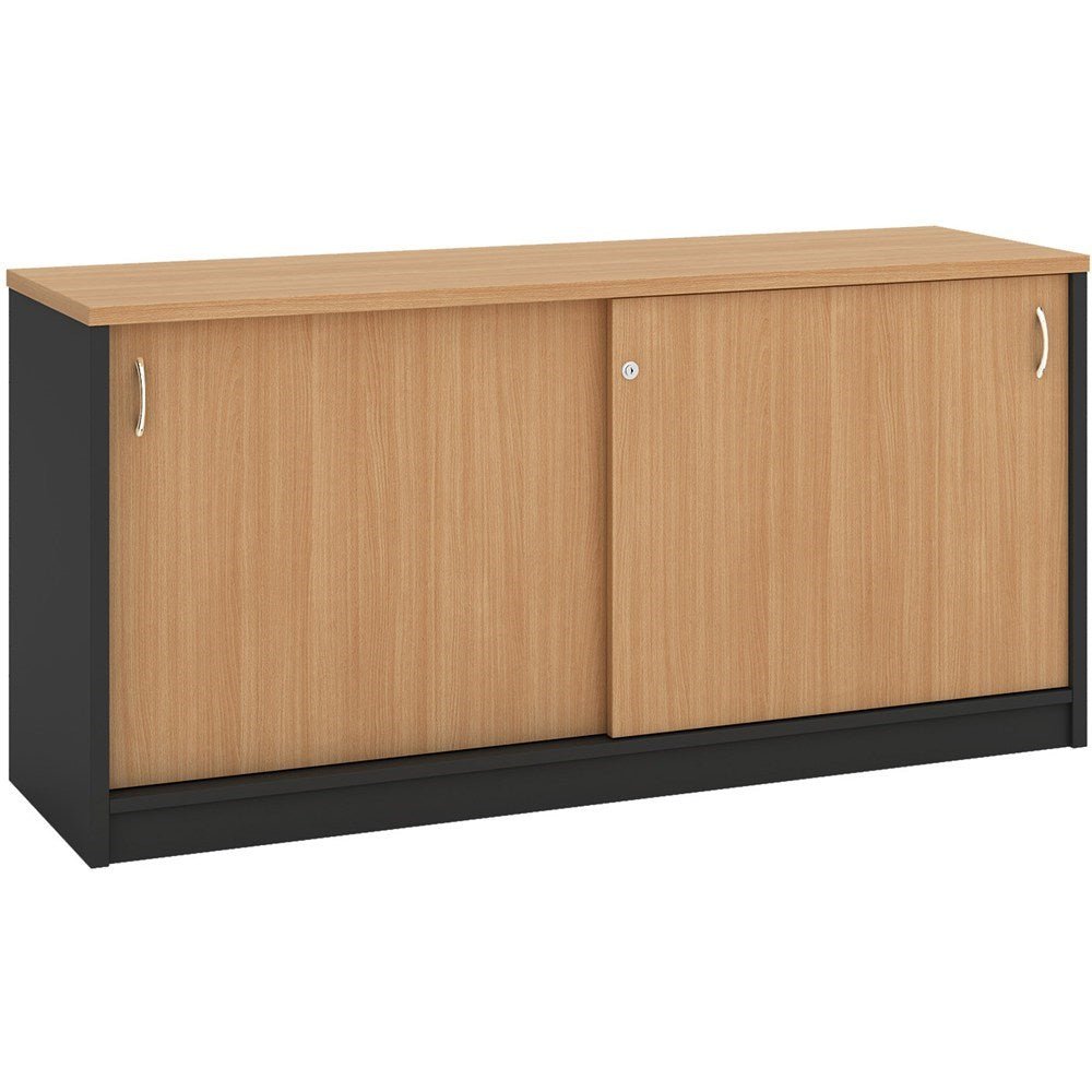 OM Credenza Lockable Sliding Doors 1500W x 450D x 720H Beech & Charcoal | Office Furniture Designs