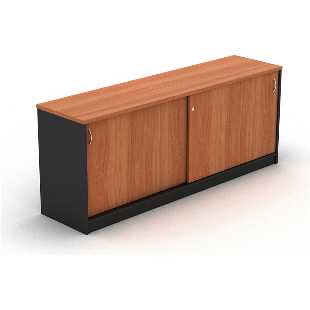 OM Credenza Lockable Sliding Doors 1500W x 450D x 720H Cherry & Charcoal | Office Furniture Designs