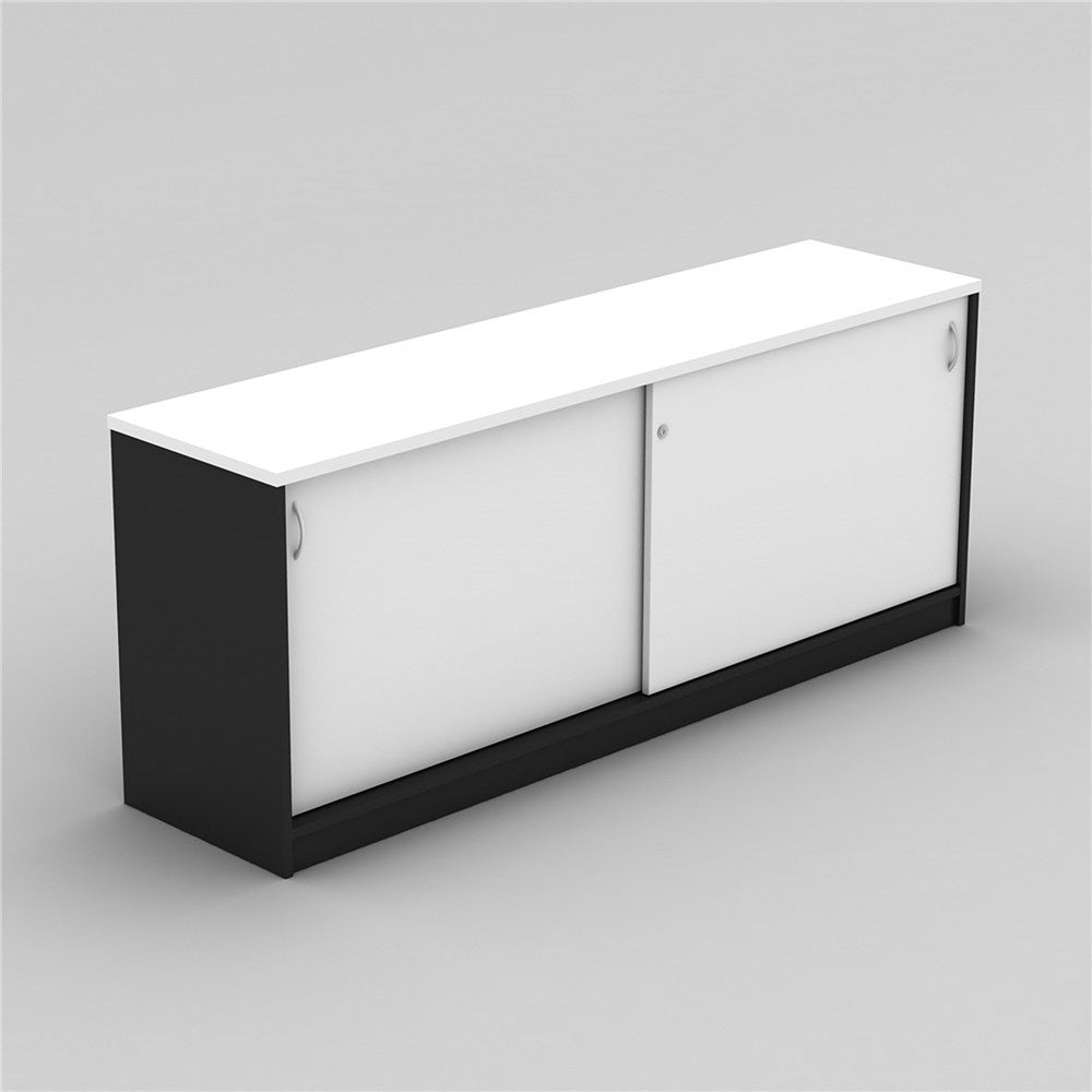 OM Credenza Lockable Sliding Doors 1500W x 450D x 720H White & Charcoal | Office Furniture Designs