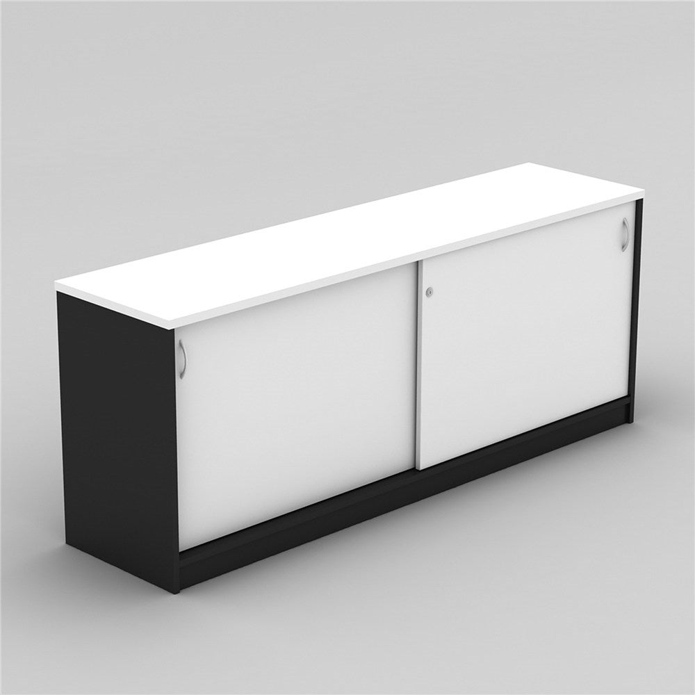OM Credenza Lockable Sliding Doors 1800W x 450D x 720H White & Charcoal | Office Furniture Designs