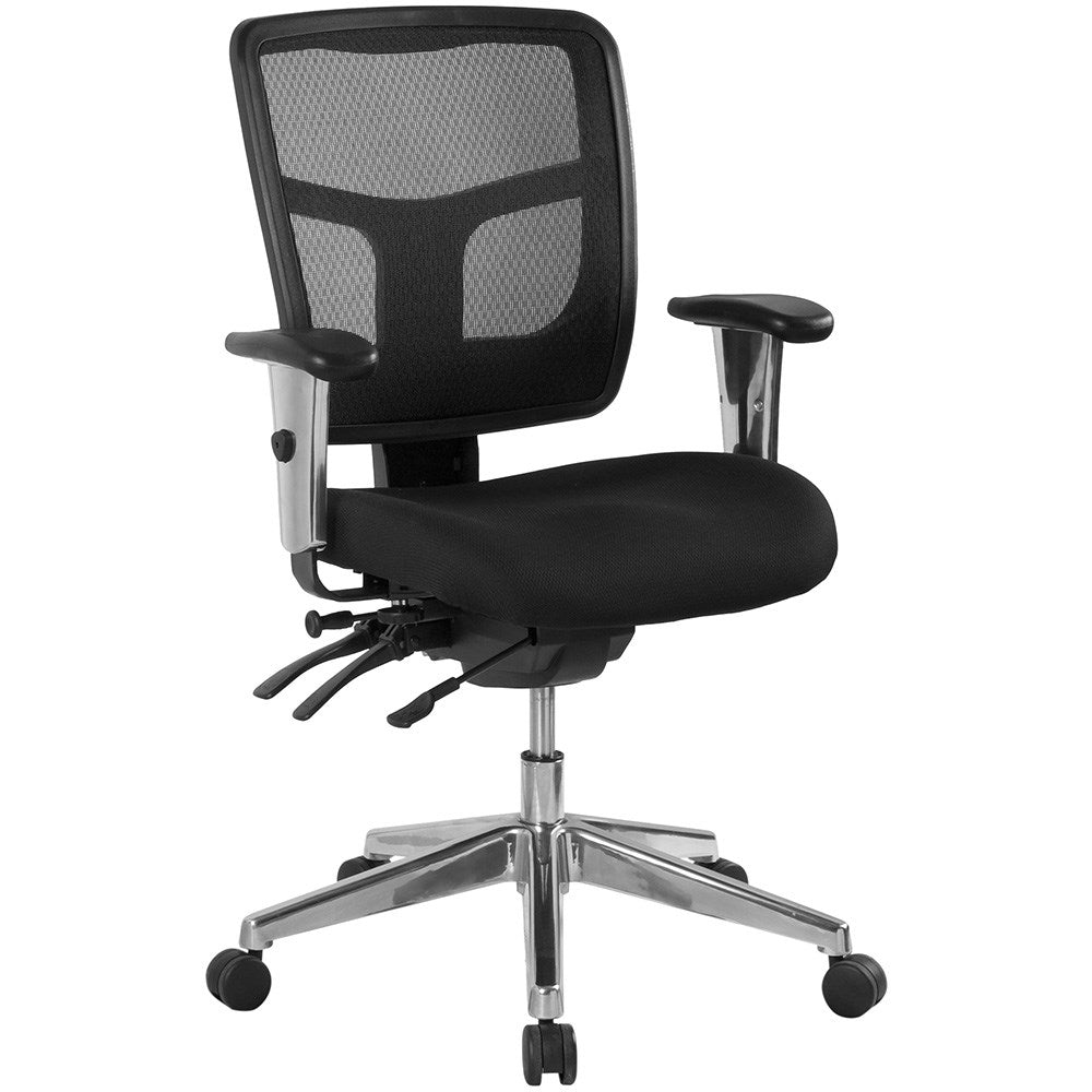 Oyster 4 Lever Multi Shift Chair Back Black Fabric Low Back With Arms Mesh Black | Office Furniture Designs