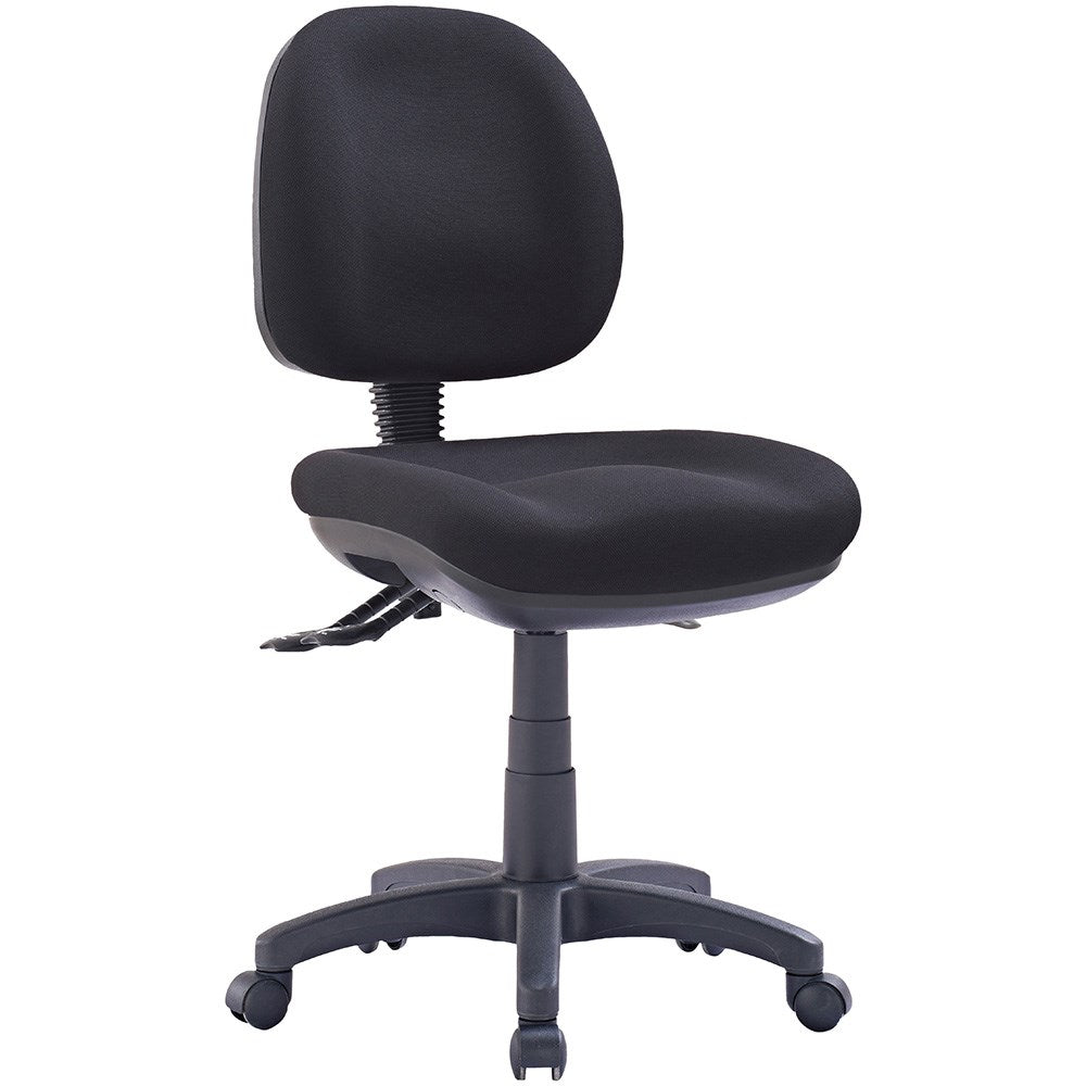 P350 Task Chair 3 Lever Black Fabric Low Back No Arms Black | Office Furniture Designs