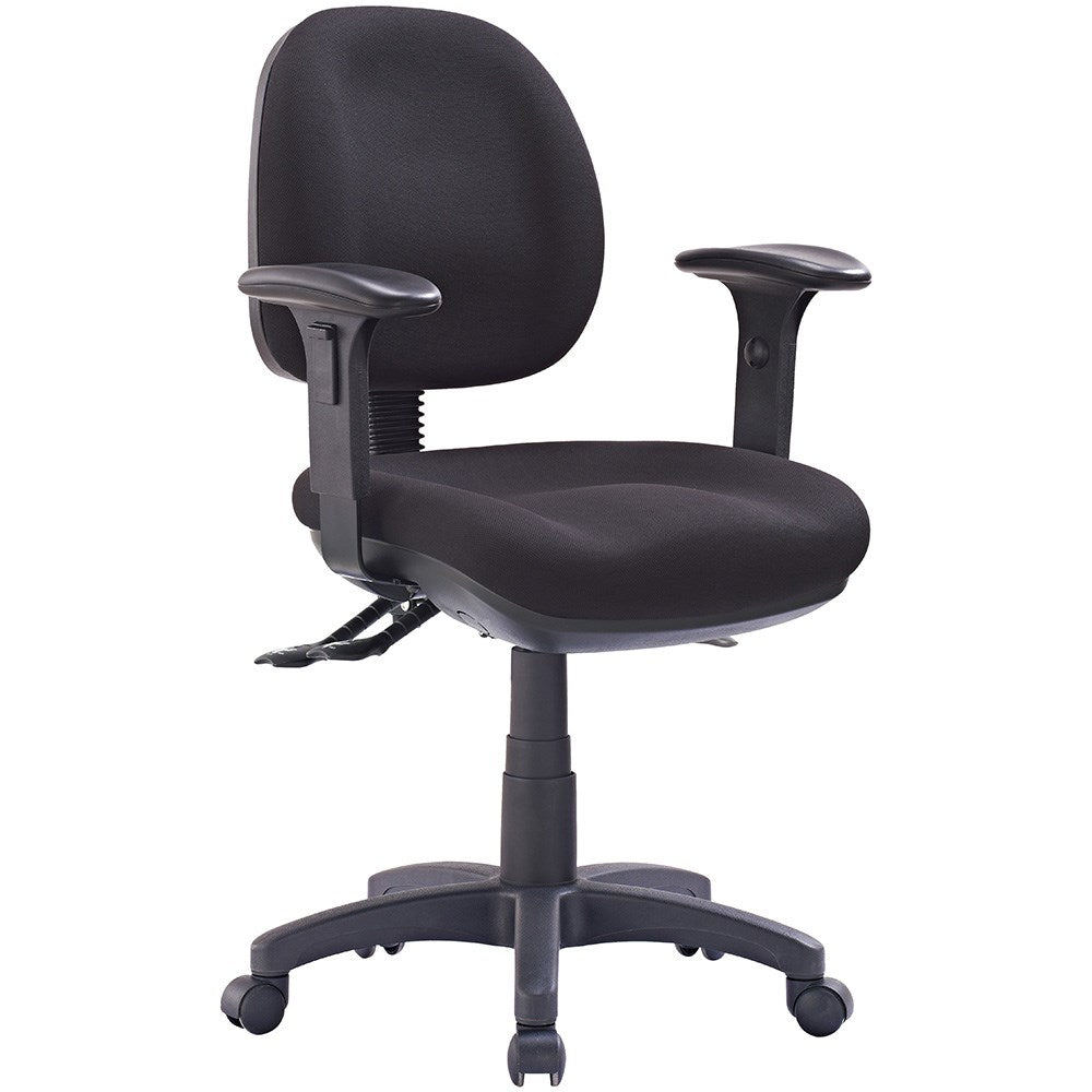 P350 Task Chair 3 Lever Black Fabric Low Back With Arms Black | Office Furniture Designs