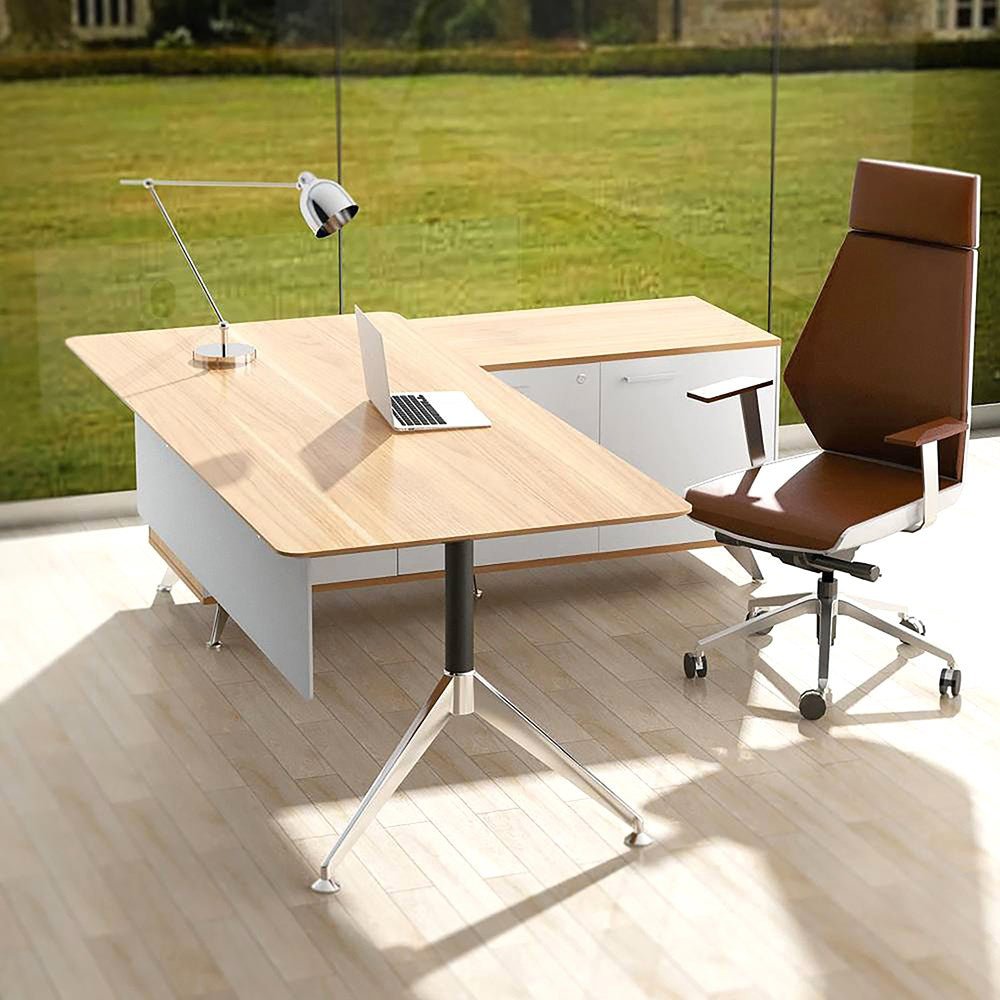 Potenza Desk Return 1950W x 1850D x 750H Right Hand Virginia Walnut & White | Office Furniture Designs