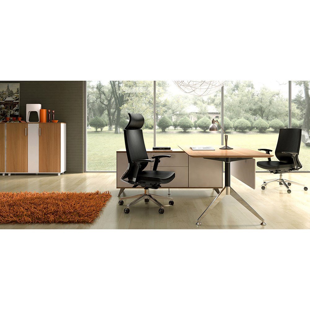 Potenza Desk Return 2150W x 1850D x 750H Left Hand Virginia Walnut & White | Office Furniture Designs