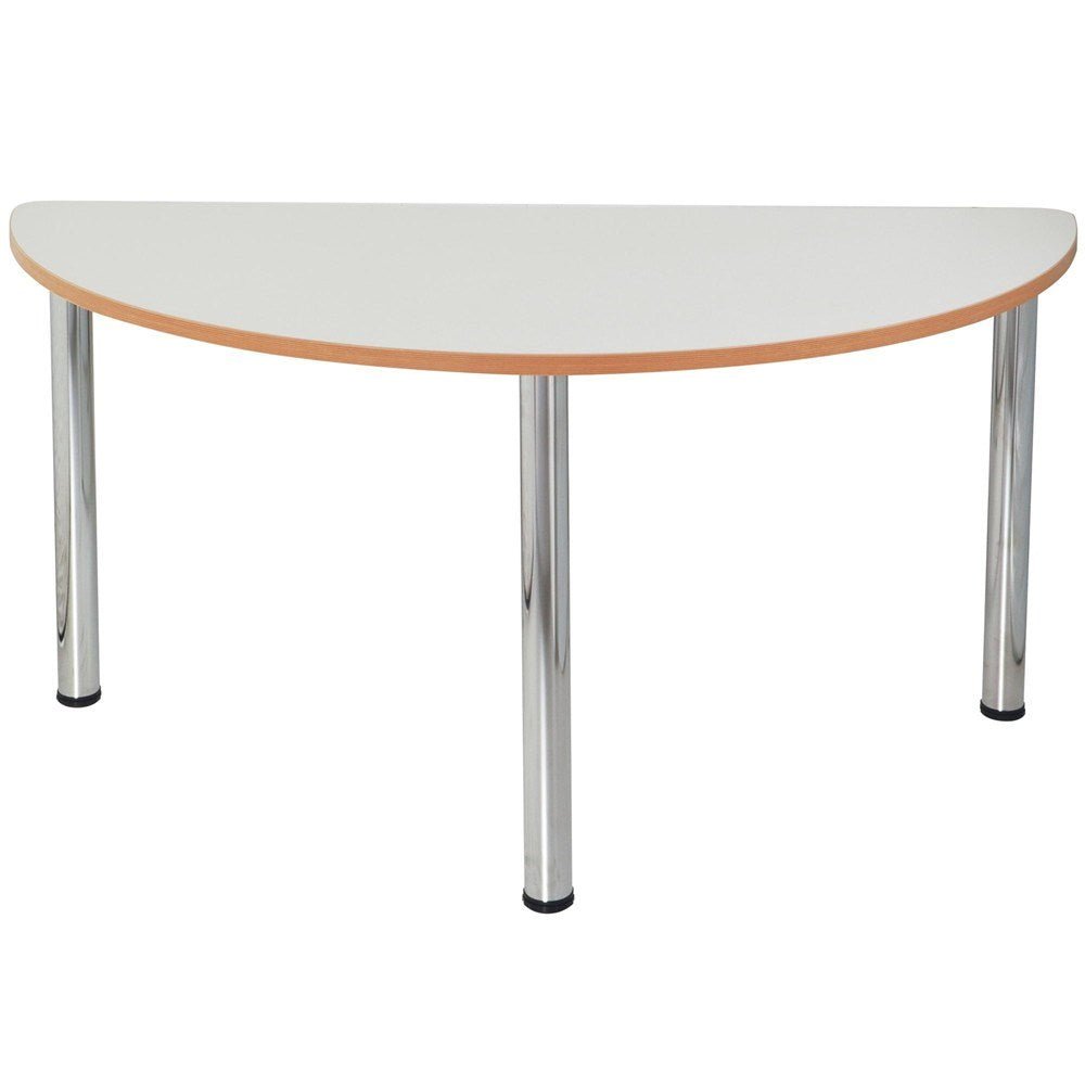 Quorum Geometry Meeting Table 1500W x 750D x 740H Half Round Off White & Chrome | Office Furniture Designs